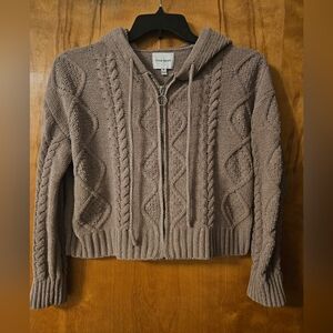 Taupe Cable Knit Zip-Up Cardigan